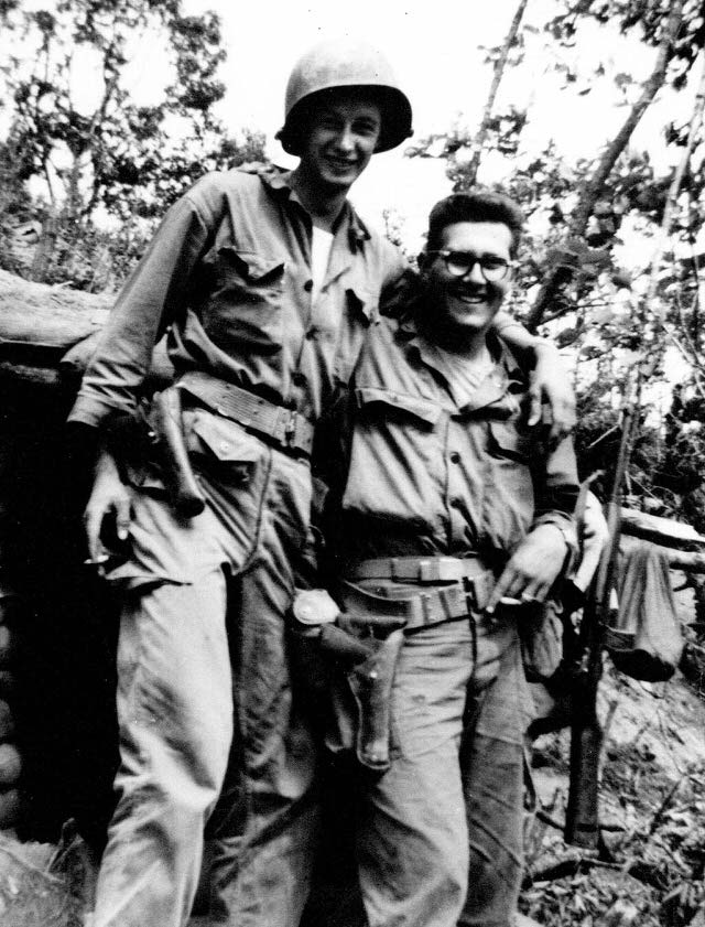 Sergeant Gaither Nicholas, on left, next to First Sergeant Chuck Rothenberg, A Company, 23rd Infantry, prior to Heartbreak Ridge.