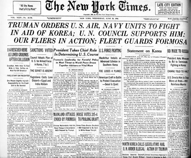New York Times June 28th, 1950, US responds to Invasion