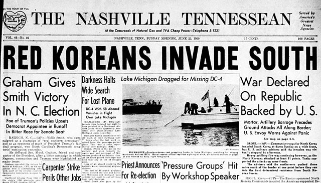 Red Koreans Invade South. The Nashville Tennessean, June 25, 1950.