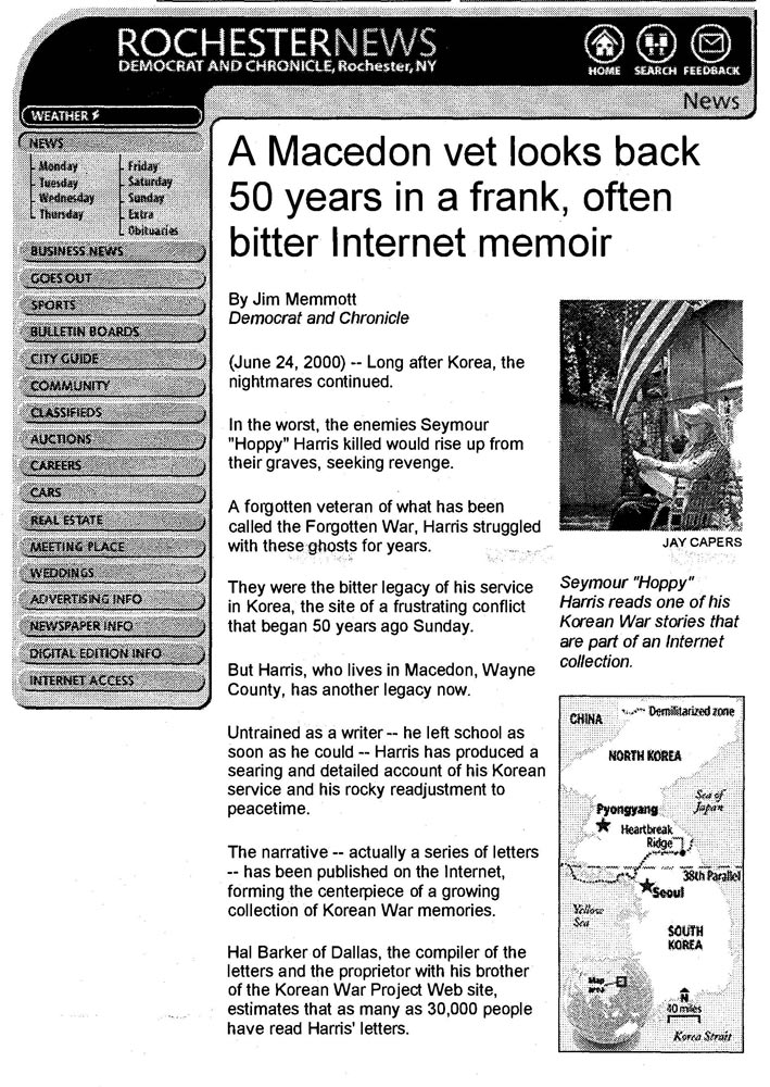 Rochester News - Rochester, New York. June 24, 2000. Story about Seymour Hoppy Harris, SFC, 23rd Infantry Regiment.