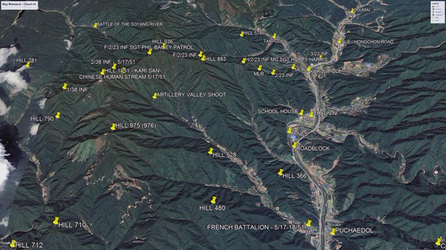 Google Earth. View of May Massacre zone of operations. Chaun-ni, location of 23rd Infantry Regiment.