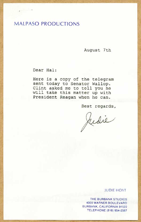 Clint Eastwood - Malpaso Productions - Note and telegram. 