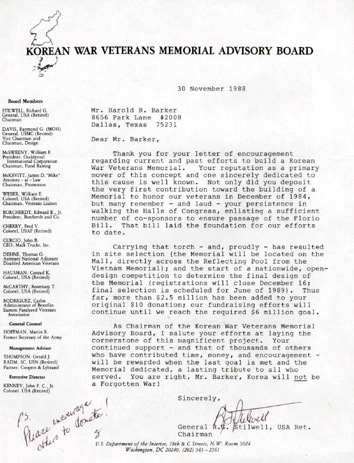 Correspondence - General R. G. Stilwell - November 30, 1988 